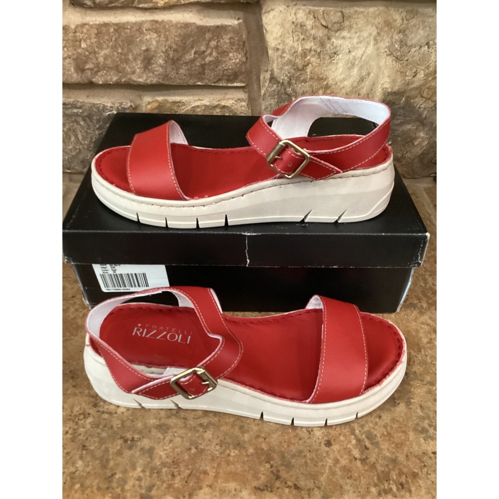 Fratelli Rizzoli Rosso Red Leather Platform Sandals SA 5073 Womens 39 NEW